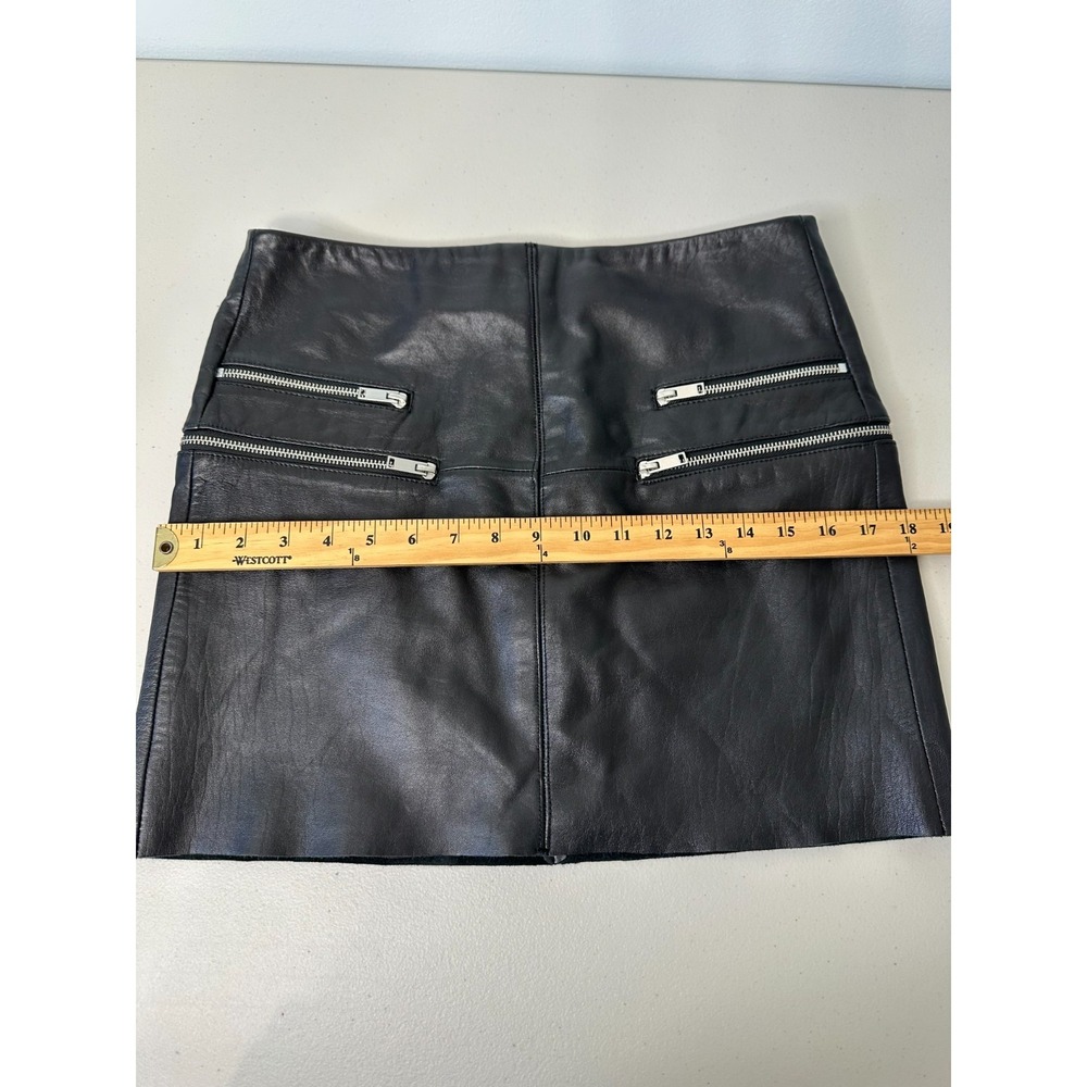 Zara Lambskin Leather Mini Skirt Black Zip Pockets Lined Medium - Picture 6 of 11